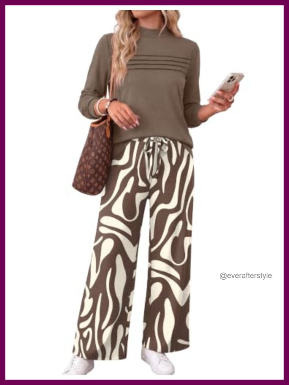 WIHOLL Women's 2 Piece Set Mock Neck Top & Wide Leg Pants Travel Set